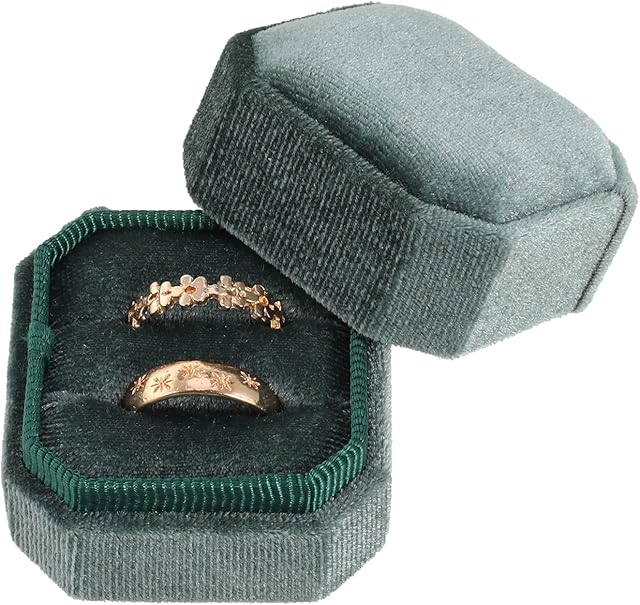 KroY PecoeD Ring Box, Velvet Wedding Ring Box Holds Two Rings, Double Engagement Ring Case Elegant Earring Case for Proposal Engagement Wedding Ceremony Valentines Day