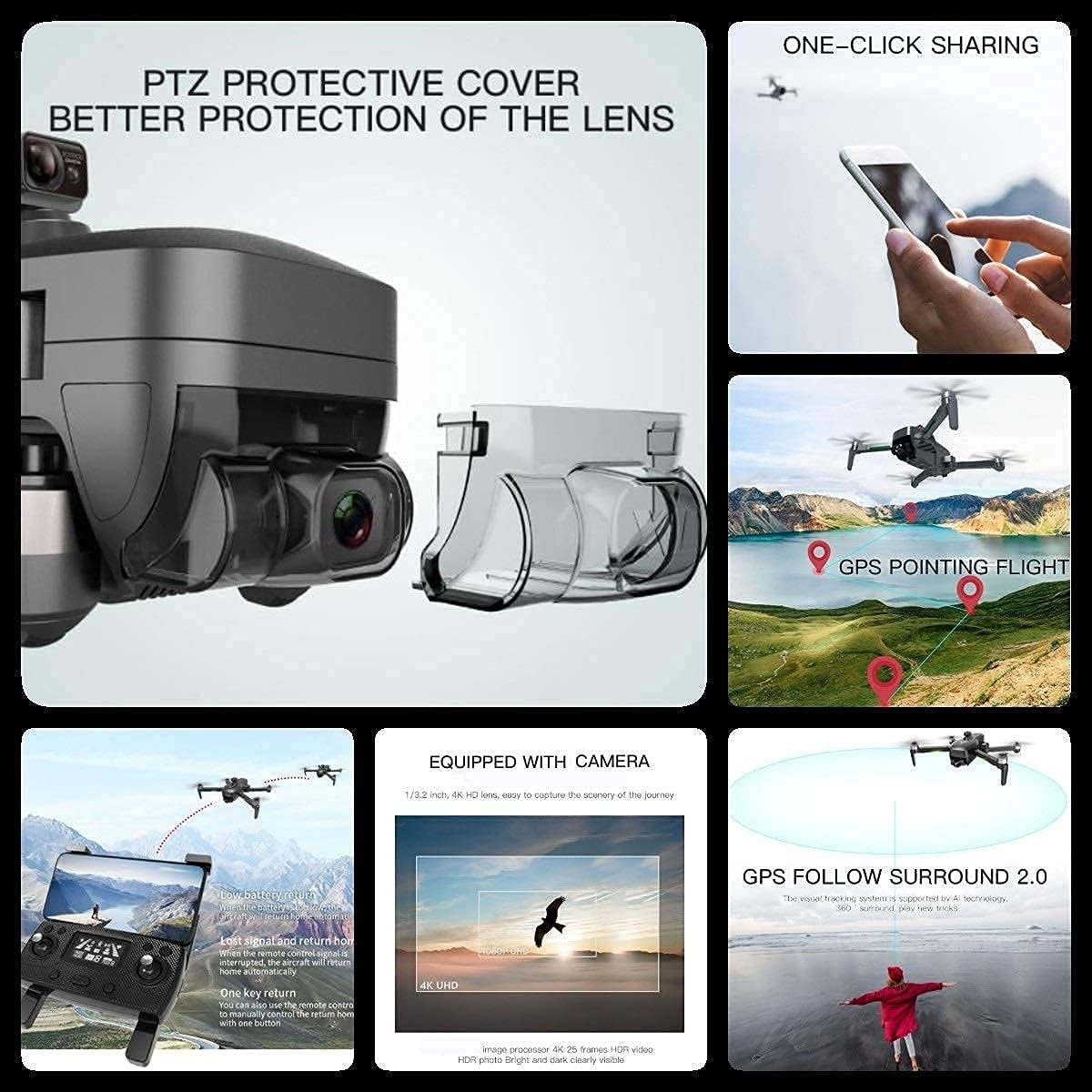 Drone with Camera 3 Gimbal Drone with EIS Anti Shake 4k UHD Camera for Adults 5GHz Live Video Rc Quadcopter Dual Cameras Three Batteries Carrying Case