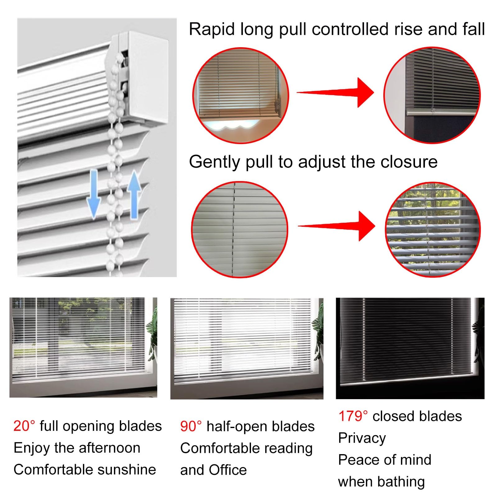 Jalousien Fenster Rollos Für Innen 80 90 115 120 135 155 cm Verdunkelungsrollos (Weiß Schwarz Grau) Jalousien für Büro, Schlafzimmer, Küche, Aluminium-Rollläden ohne Bohren, Fenster mit Beschlägen(Mat
