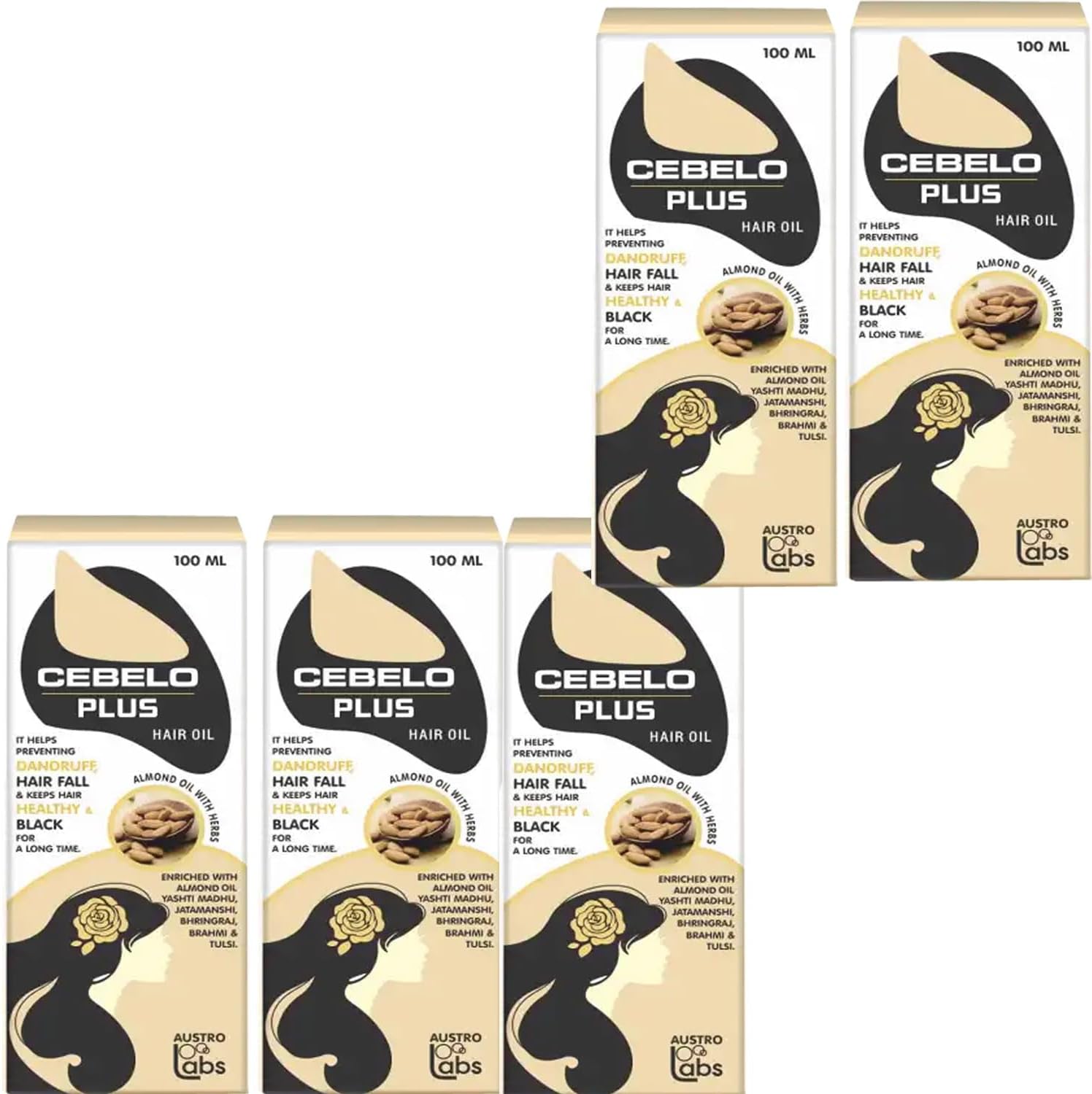 NEW CEBELO PLUS HAIR OIL ENRICHED WITH ALMOND OIL FOR DAILY USE PACK OF - (100ML X 5)