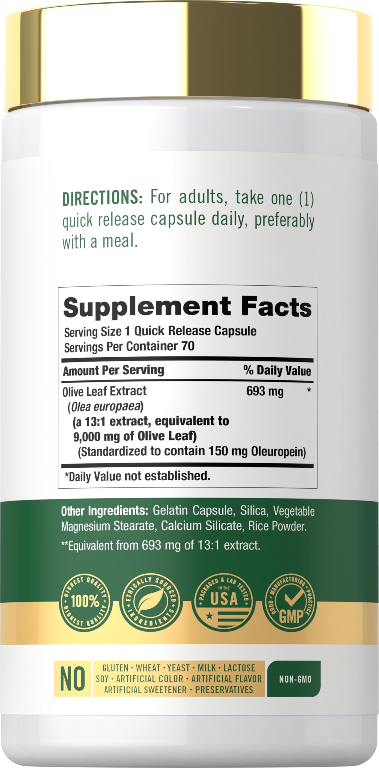Carlyle Olive Leaf Extract Capsules | 70 Count | Non-GMO, Gluten Free — Amazon image 2