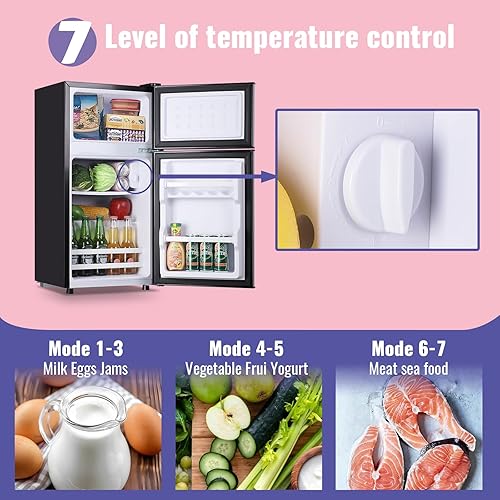 Miniatura 3 de Refrigerador pequeño de 2.4 pies cúbicos con congelador, estantes de plástico extraíbles, ideal para el hogar, oficina, dormitorio, plateado
