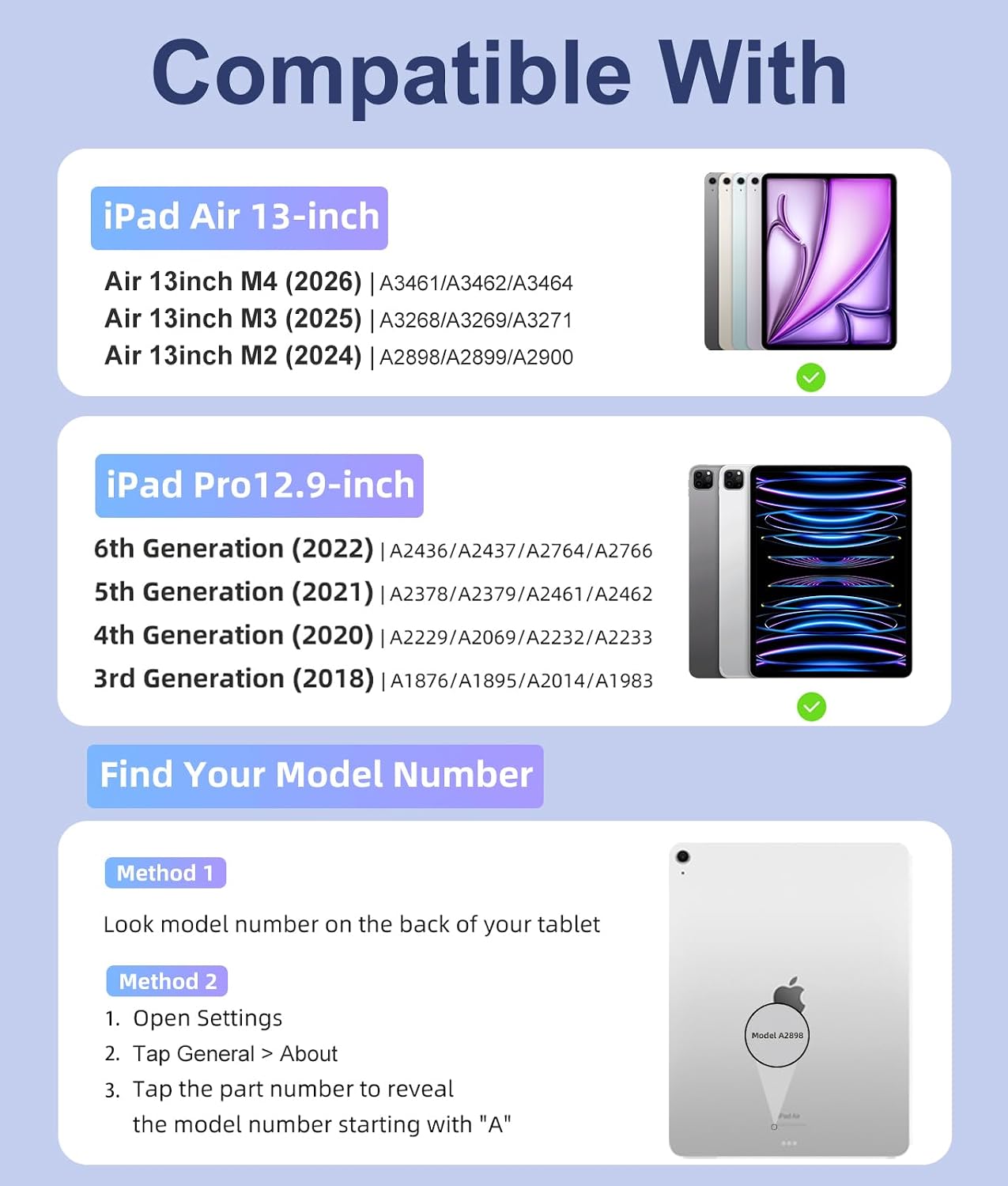 Hamile for iPad Air 13-inch Case Keyboard (M4/M3/M2) - Magnetic Wireless Keyboard with Multi-Touch Trackpad 7 Colors Backlit Stain Proof Folio Cover for iPad Pro 12.9 6th 5th 4th 3rd Gen- Blue Gray