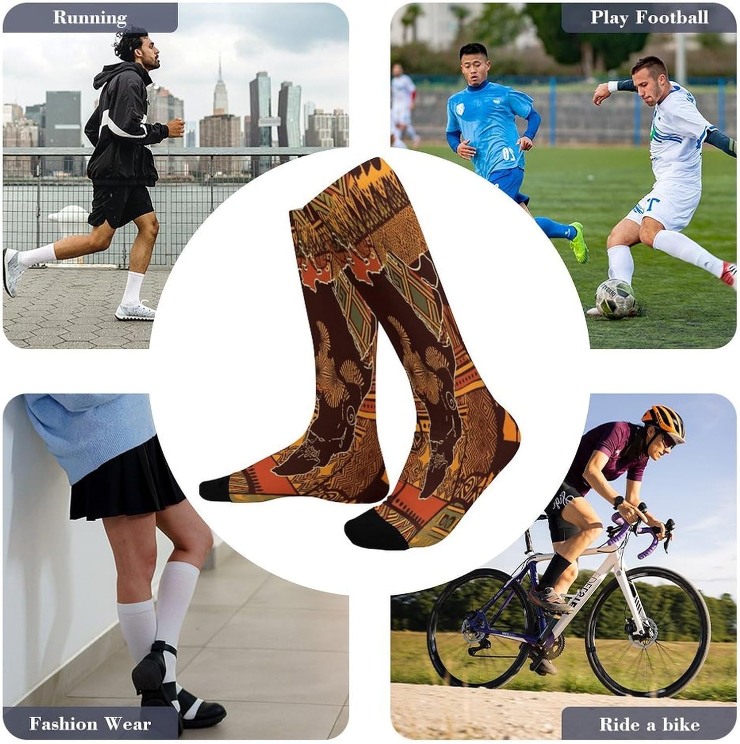 African Map Ethnic Pattern Crew Socks Calf Socks Athletic Crew Sock