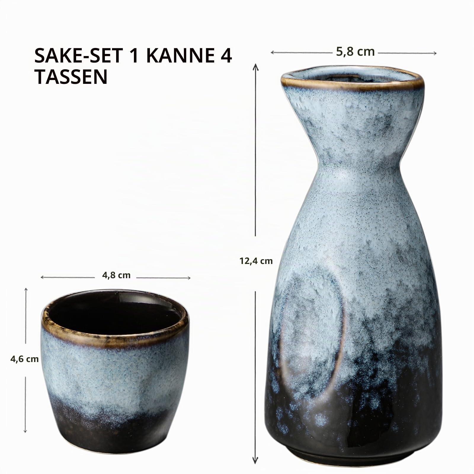 Sake Set Mit Becher und Wein Topf - Porzellan Satz für Wärmeren - 1 Sake-Topf 4 Sakebecher (A1)