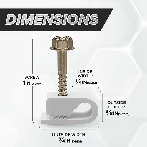 Miniatura 7 de THE CIMPLE CO - Clips de cable coaxial individuales, Cat6, Clip de cable de alambre eléctrico, clip de tornillo de 14 in (6 mm) y sujetador, blanco