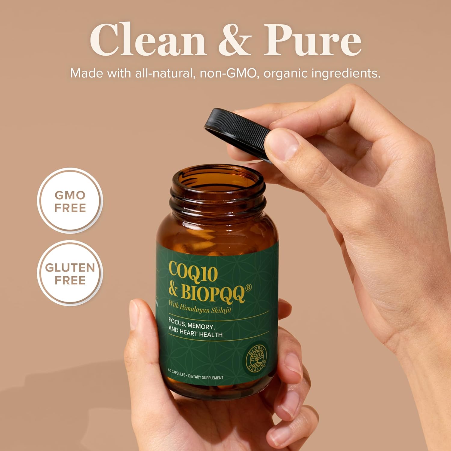 Global Healing Center CoQ10 & BioPQQ with Pure Himalayan Organic Shilajit-Antioxidant Care for Heart & Brain Health,Mitochondria Energy Optimizer for Men & Women-Coenzyme Ubiquinone 150mg, 60 Capsules - Image 4