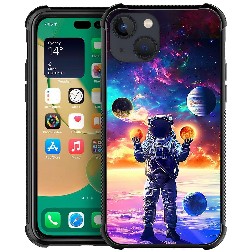 CARLOCA Compatible with iPhone 13 Case,Blue Astronaut'S Planet World Pattern Design for Girl Boy Shockproof Anti-Scratch Case for iPhone 13