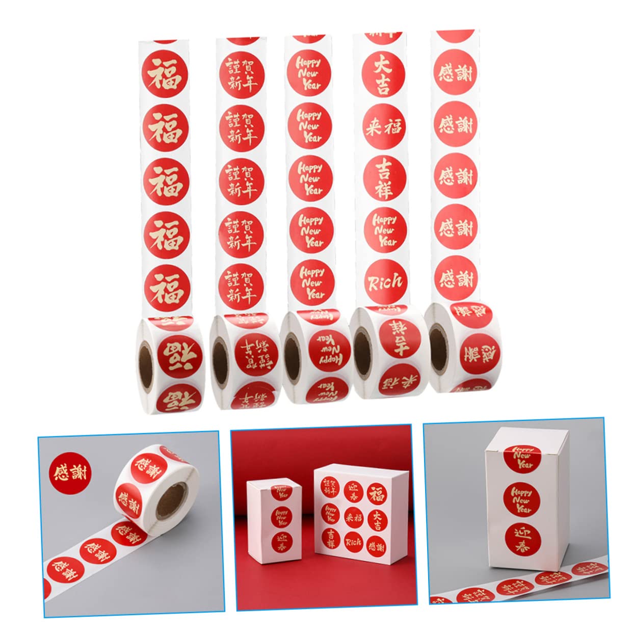 SHINEOFI 15rotoli Adesivi Rotondi Per Capodanno Etichette Decorativi Per Festival Del Del Coniglio Stickers Colorati e Divertenti Per Regali Buste e Scatole