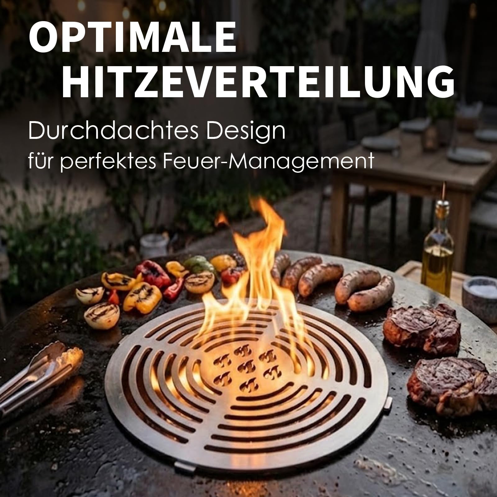 Fox·Bunny Wokaufsatz für Feuerplatten, Edelstahl, Grillplatte Plancha, kreisrunde Öffnung Ø 20 cm (Grilleinsatz Ø20cm Edelstahl)