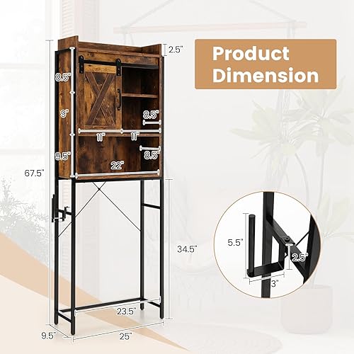 Miniatura 2 de Giantex Armario de almacenamiento sobre el inodoro, estante organizador de baño independiente de 4 niveles con estante ajustable, puerta corrediza