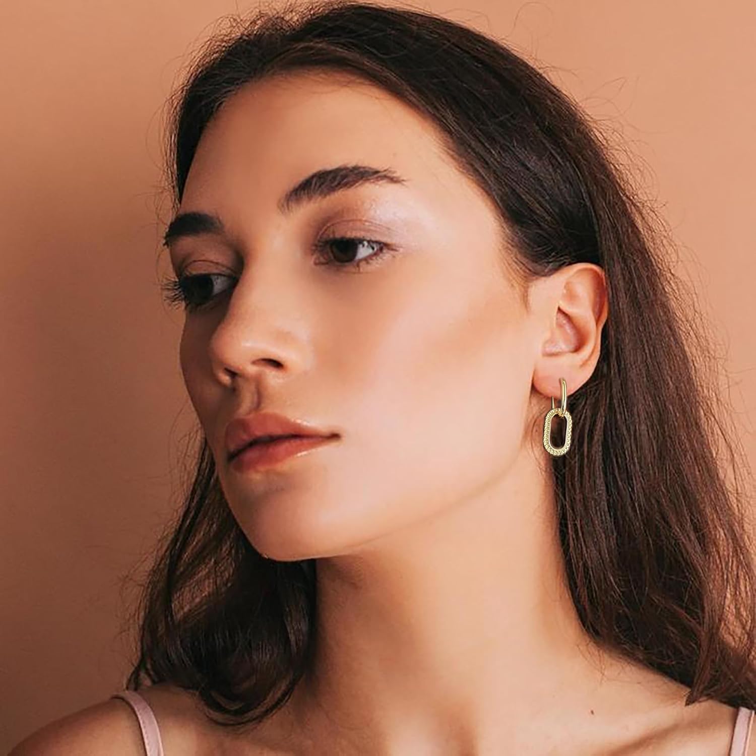 Paperclip Huggie Hoop Earrings, Small Gold Statement Hoop Earrings for Women Chain Link Earrings Drop Dangle Earrings - Image 4