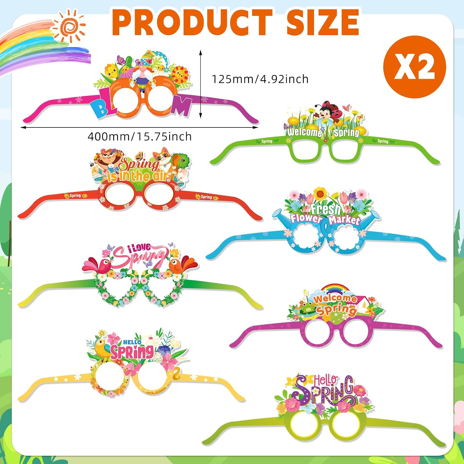 HOWAF 30pcs Hello Spring Photo Booth Props Paper Eyeglasses, Spring Flower Eyewear for Spring Party Decorations Supplies, Welcome Spring Butterfly Glasses Fame for Kids Birthday Favors image 2