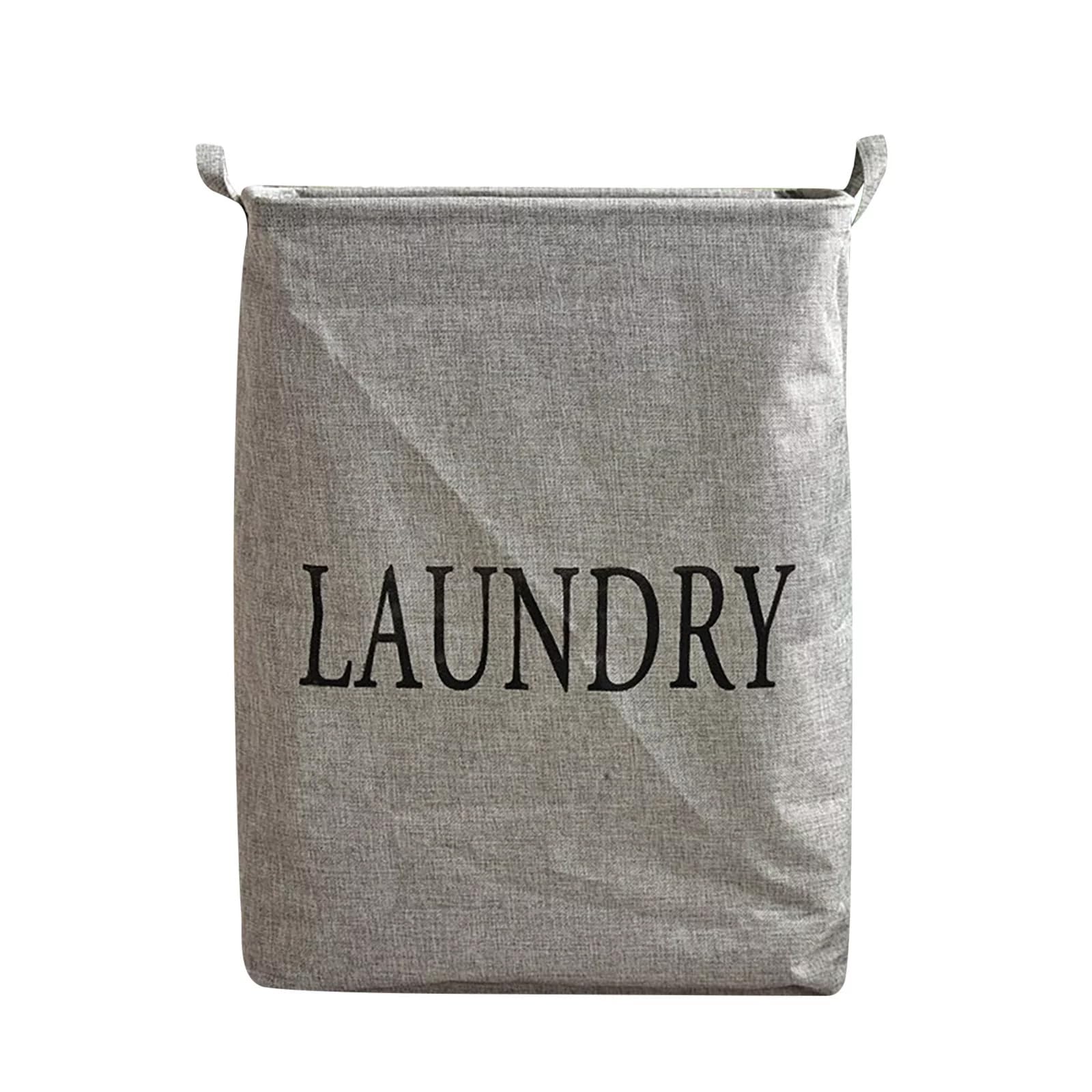 61L Freestanding Laundry Hamper with Handle, Collapsible Large Cotton Storage Basket for Clothes,Foldable Washing Bin (Grey Rectangular Bag)