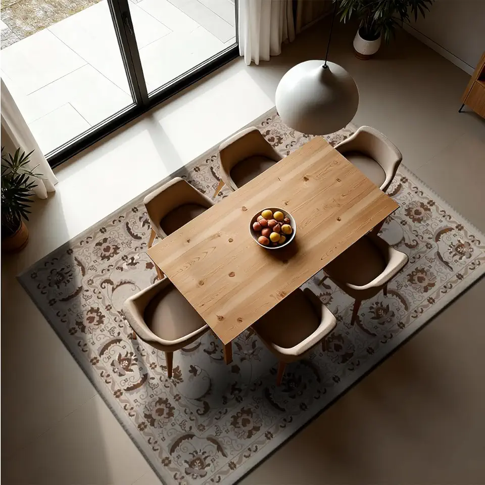 1 Tapete Sala de Jantar Mesa Grande 200X250 Js Do Pe Vr (M03 Creme Cotton Bege - Classico Floral Flores Medalhão)