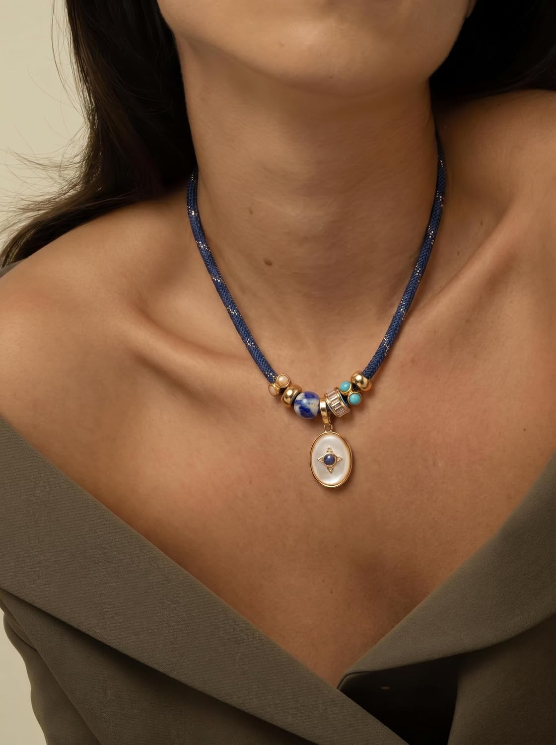 Paracord Rope Choker Statement Necklace for Women with Pendant