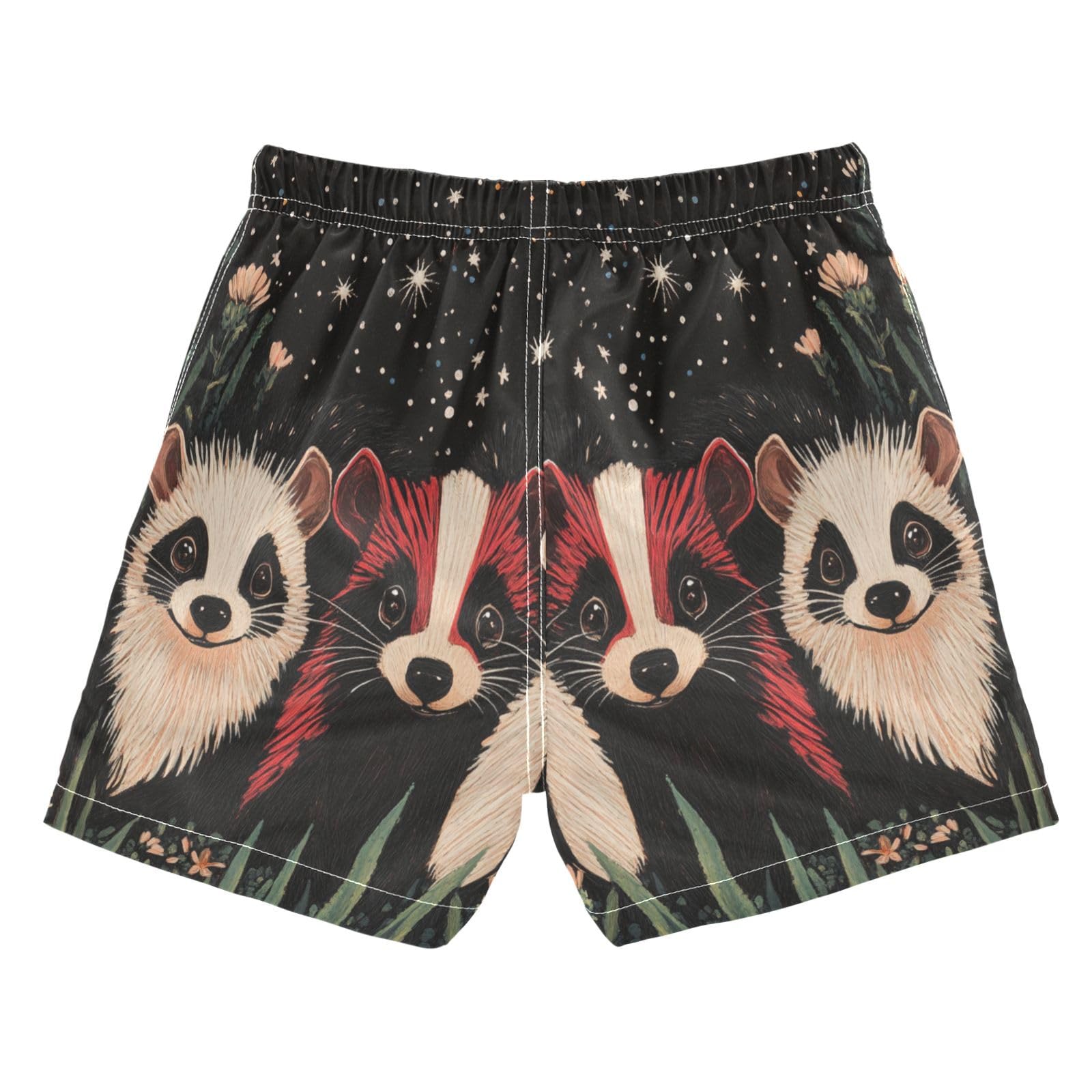 Jucciaco Boys Beach Board Shorts Skunk Pet Ferret Night Swim Trunk Teen Swimwear