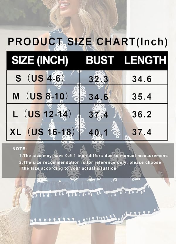 MITILLY Womens Ruffle Hem Dress Casual Floral Boho Sundresses Navy Floral and White Pattern Beach Summer Short Dresses Navy Blue Medium by MITILLY - Image 6