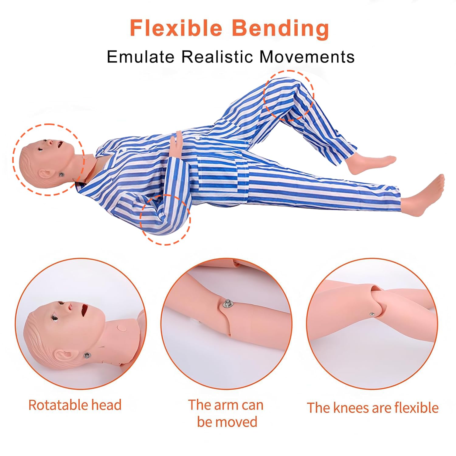 Medical Mannequin for Training, Male-Female CPR Human Manikins Highly Simulated Patient Care Medical Manikin with 3 Muscle Module & Patient Gown & Urinary for Teaching Pratice (Male)