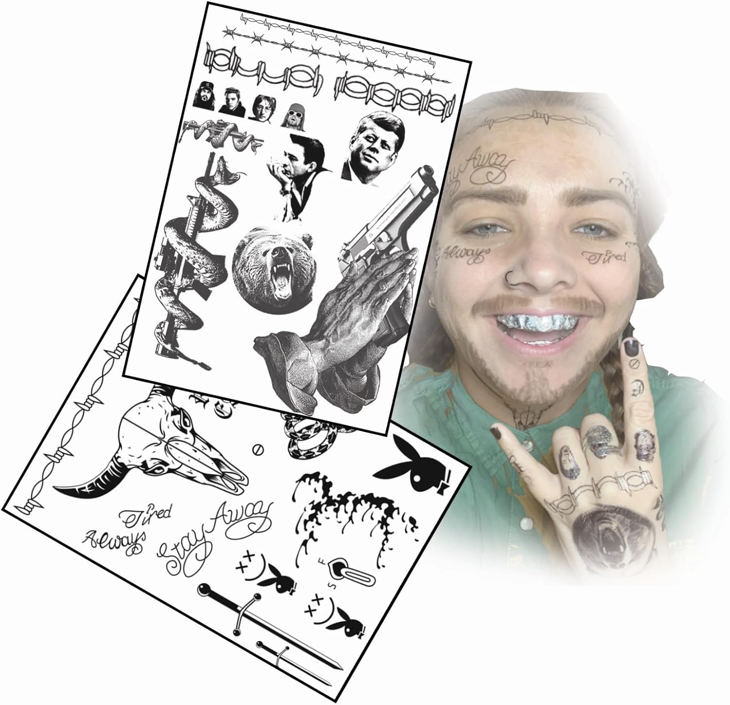 Replica Rapper M Rapper inspired life sized set of fake tattoos : Amazon.com.au: Beauty