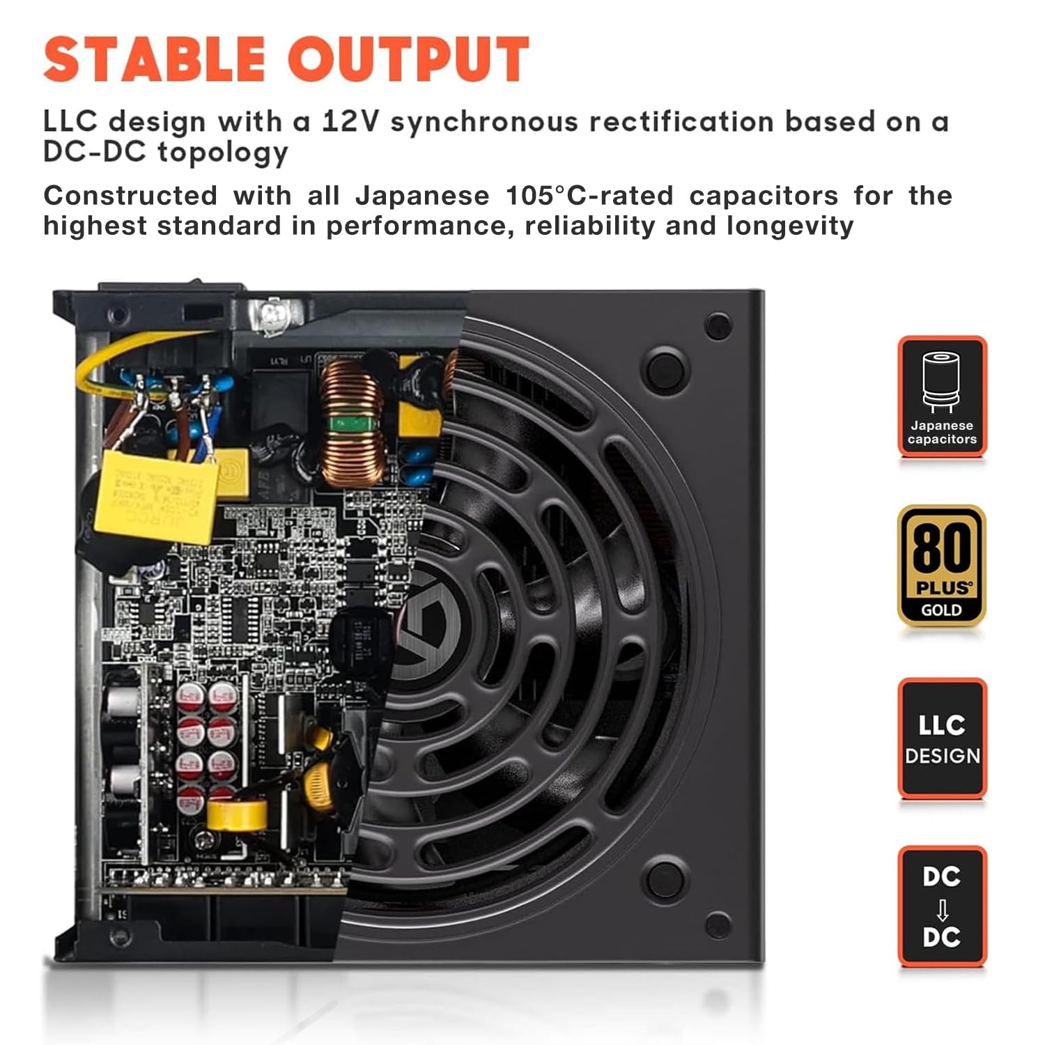 Fuente de alimentación serie AGT de 850 W, certificado 80+ Gold, totalmente modular, ventilador FDB, tamaño compacto de 5.512 in, fuente de alimentación ATX para juegos 3