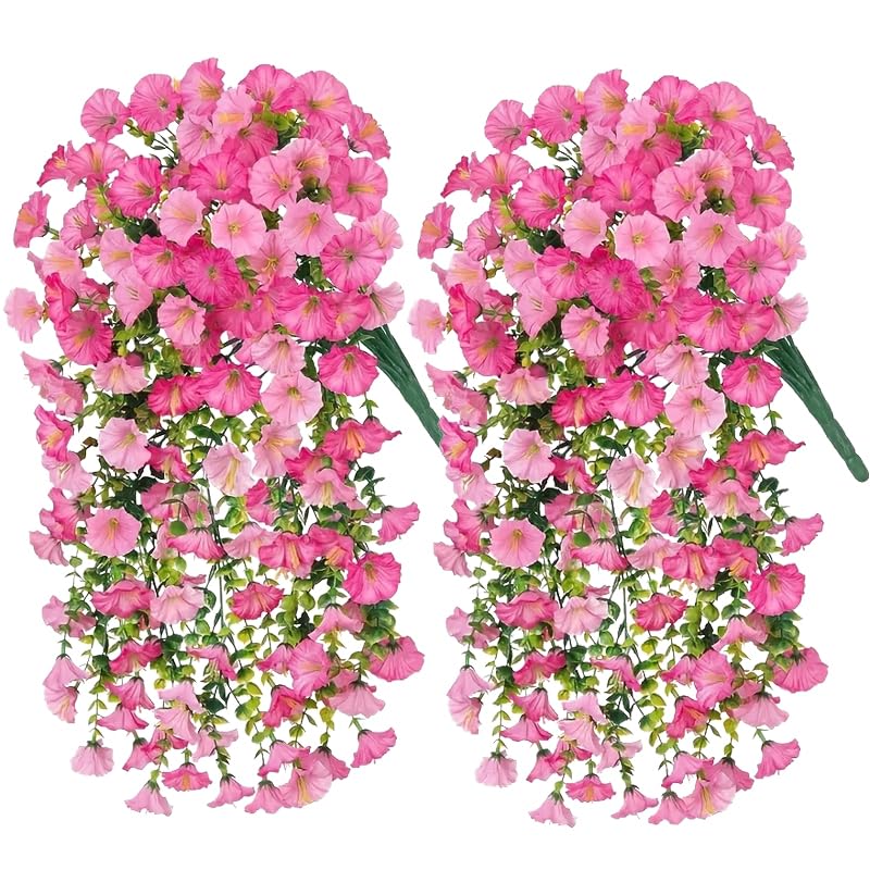 2PC Artificial Flowers Outdoor 75cm Artificial Hanging Flowers,Artificial-Plants Outdoor,Fake Hanging Baskets,UV Resistant Fake Flowers No Fade Faux Plants Garden Porch Window Box Decorating (pinkB)