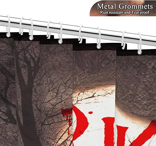 Miniatura 3 de Cortina de ducha de Halloween, diseño de bosque aterrador, fantasma, luna llena, cementerio, cortina de baño, impermeable, decoración de baño, juego