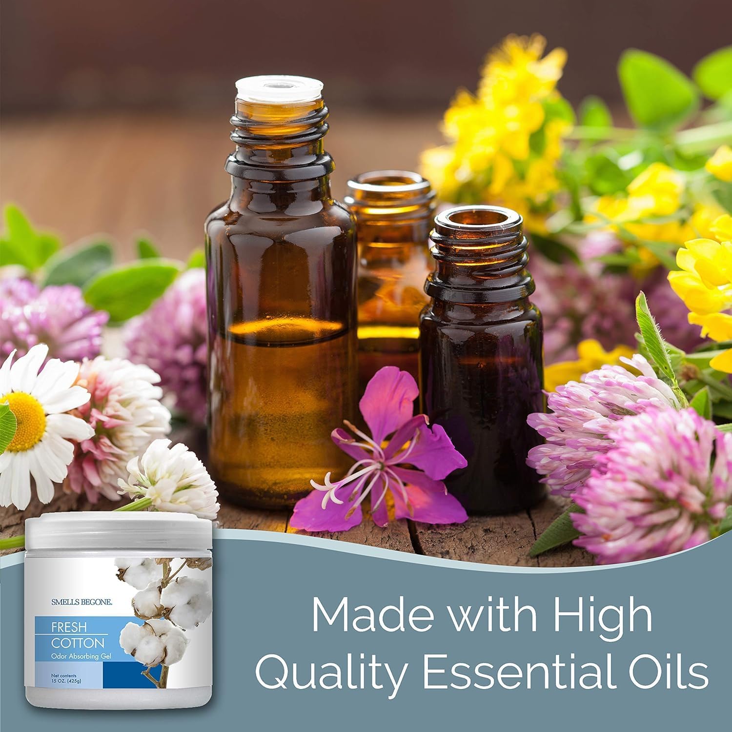 SMELLS BEGONE 15oz Gel Odor Eliminator - Absorb & Remove Tough Odors in Pet Areas, Bathrooms, Basements, Garage, Cars, RVs & Boats - Eliminate Odors Quickly (6-Pack, Fresh Cotton)