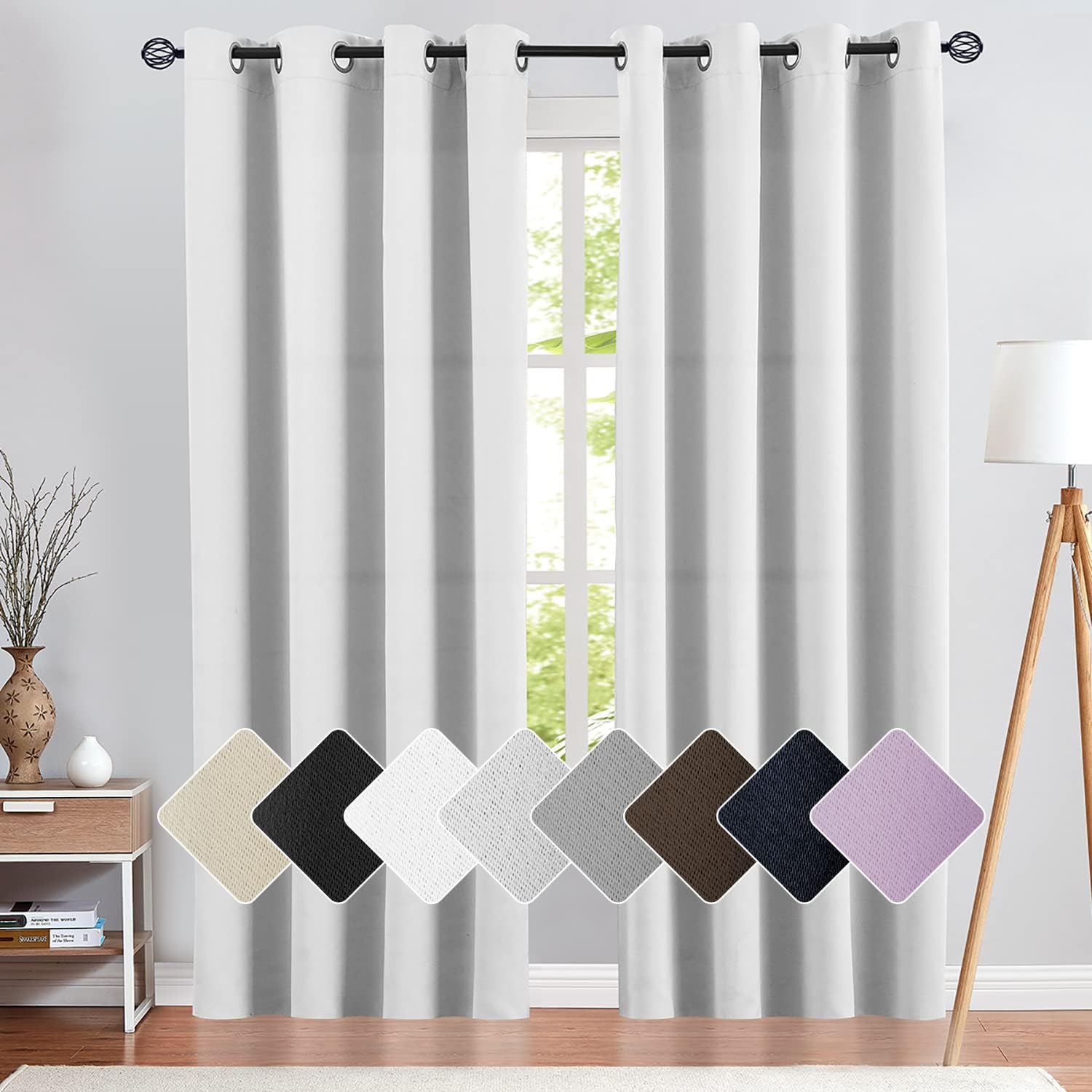 Vangao Greyish White Curtain 84 Inches Long for Living Room Bedroom Room Darkening Window Treatment Panel Triple Weave Moderate Blackout Drape Grommet Top 1 Panel