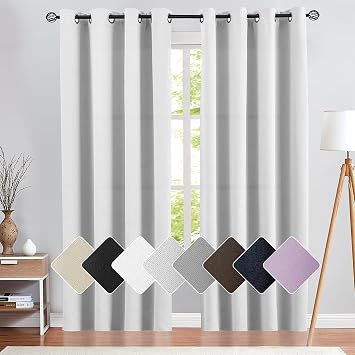 Vangao Greyish White Curtain 84 Inches Long for Living Room Bedroom Room Darkening Window Treatment Panel Triple Weave Moderate Blackout Drape Grommet Top 1 Panel
