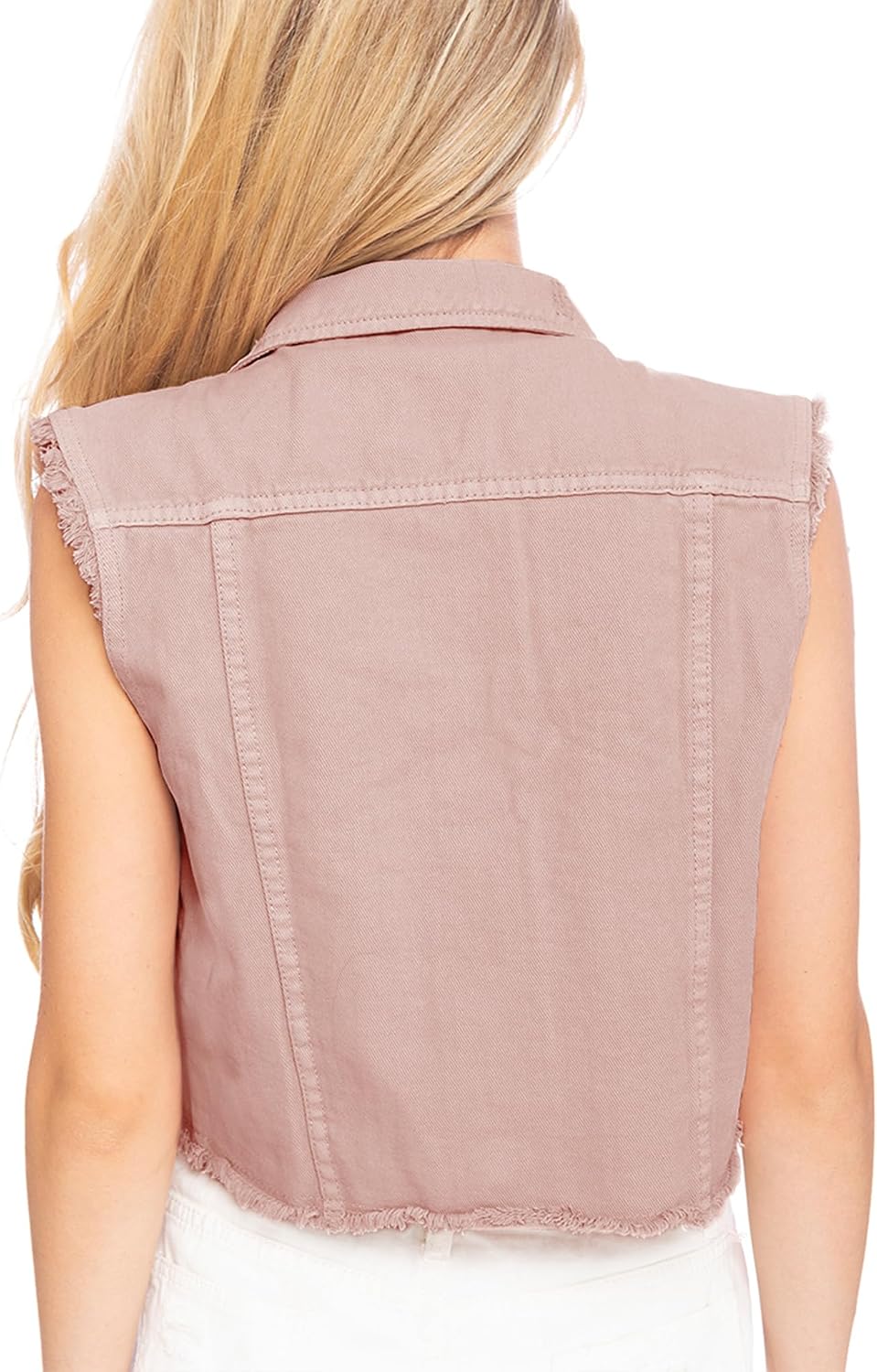 Anna-Kaci Womens Distressed Denim Button Up Sleeveless Crop Vest