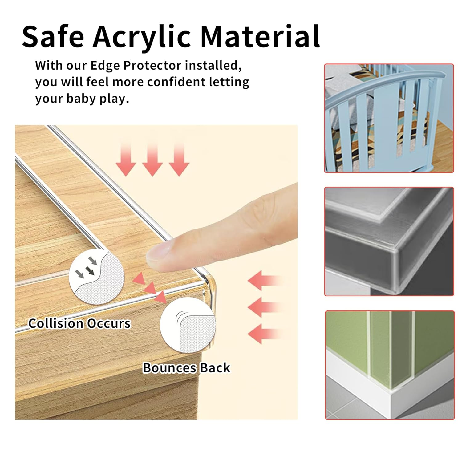 3Pack Soft Corner Protectors for Furniture Strip,2 in x 9.84 Ft,Wall Corner Bumper Tape,Desk Edge,Baseboard Protector,Clear Cabinet Door Protector Edge Guard,Crib Rail Covers for Teething