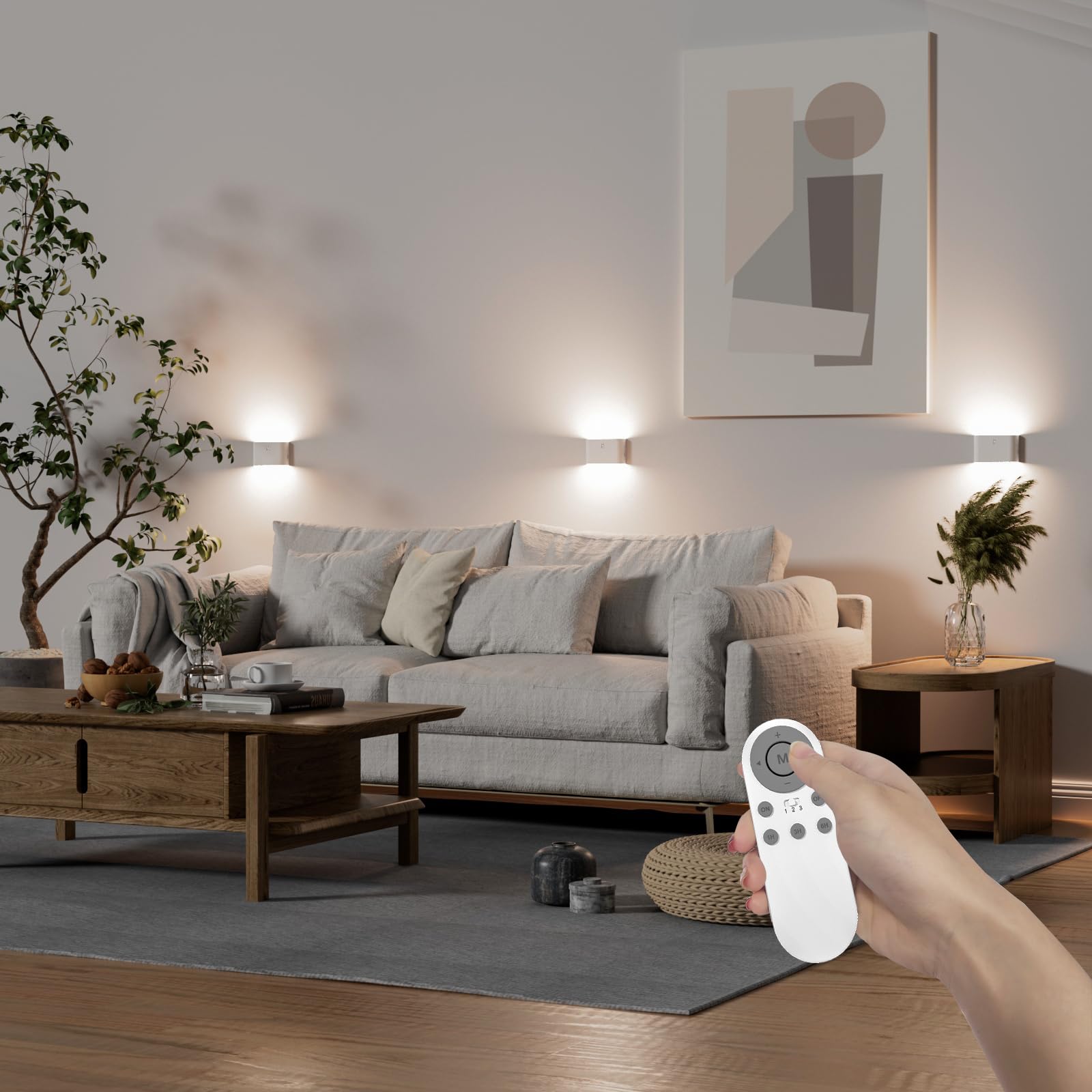 ENUOTEK LED Treppenlicht Stufenleuchten, Nachtlampen Wand Akku mit 3er Lampen und 1er Fernbedienung, Dekorative Wandleuchten Dimmbar, Lichtfarben Einstellbar, für Flur Schlafzimmer Kinderzimmer