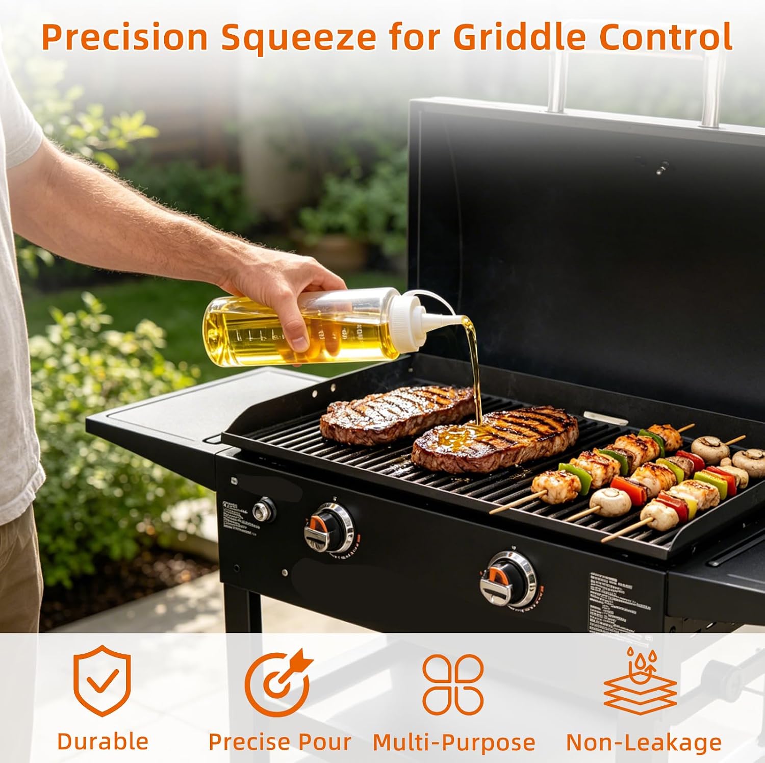 Squirt Bottles For Blackstone Grill, 3 Pack Clear Plastic Condiment Bottles with Measurement Marks, Leak-Proof Caps for Water, Oil, Sauces, BBQ Griddle Accessories