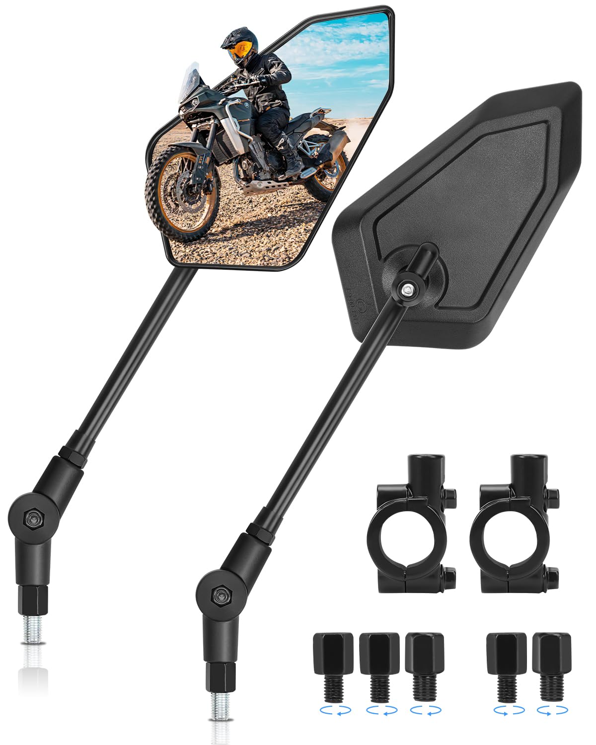 SUPAREE Specchietti Moto Manubrio Pieghevoli Specchietti Moto Omologati 360 Gradi con Bulloni Filettati M8/M10 per Scooter Cruiser ATV 2 Pezzi