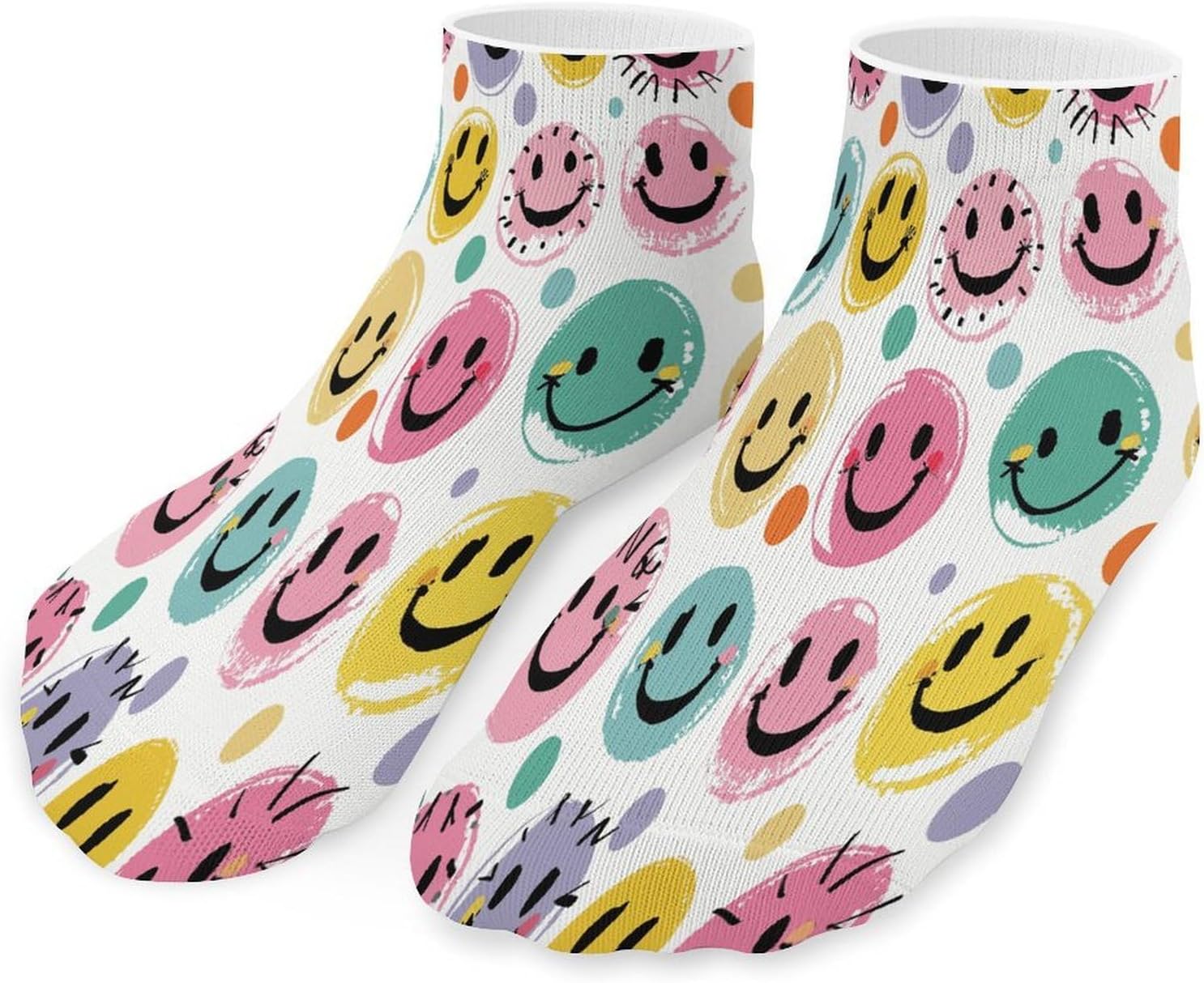 Pastel Color Happy Face Ankle Sock Low Cut Socks Tube Socks for Sports