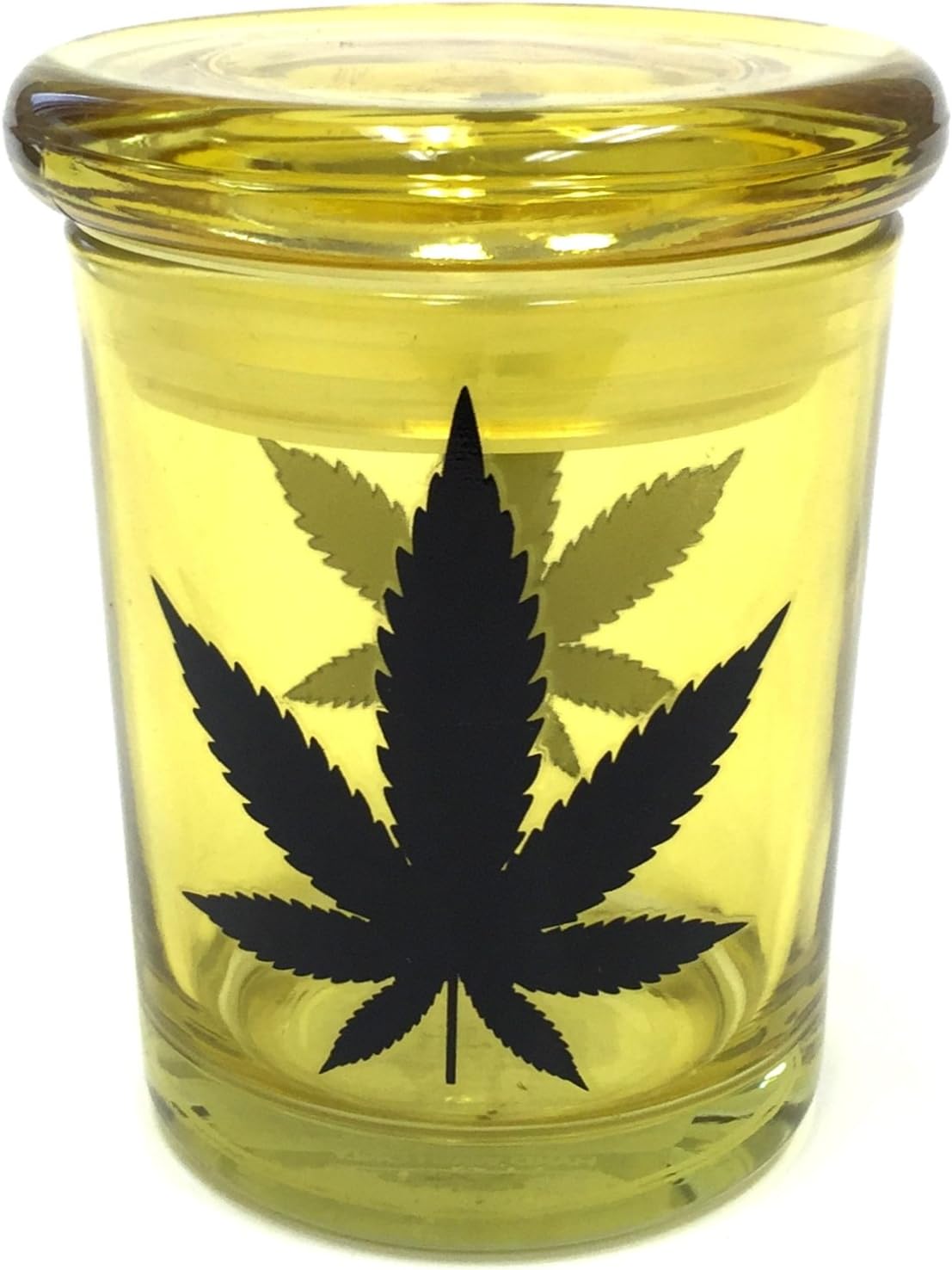 FESS Jars Dark Leaf Pop Top Yellow Jar Glass Medical Jar Herb Stash Container (6oz Jar)