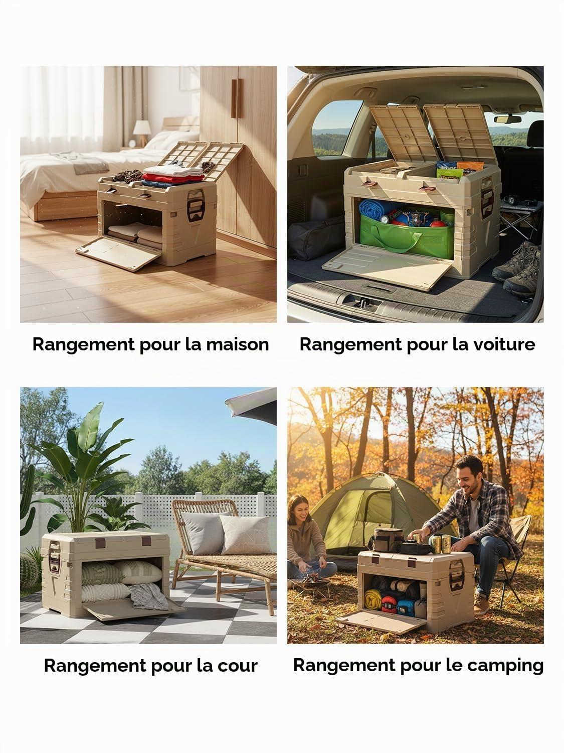 solarplay Boîte de rangement pliable 60L avec couvercle, Grande boîte pliable extra large avec cadre renforcé, Gain de place, se plie pour voiture, camping, maison et jardin (57,5 x 22 x 40,5 cm)