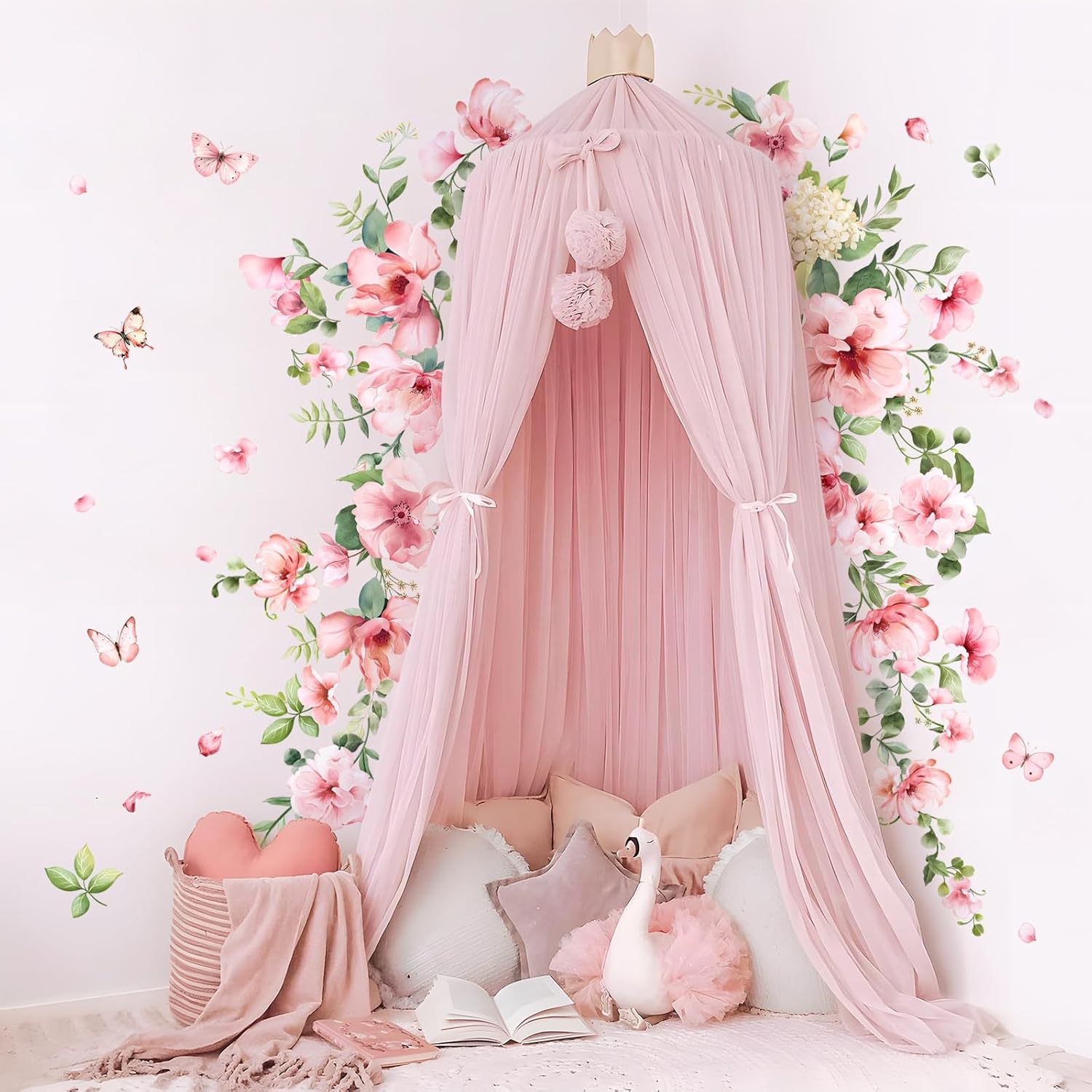 Pink Flower Wall Stickers, Spring Garden Floral Wall Decals 10 Sheets DIY Peel and Stick Wall Decal Self Adhesive Wall Art Decor for Bedroom Sofa Backdrop Cabinets Drawers - Image 3