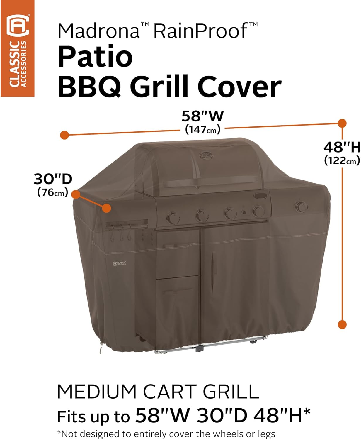 Classic Accessories Madrona Waterproof 58 Inch BBQ Grill Cover