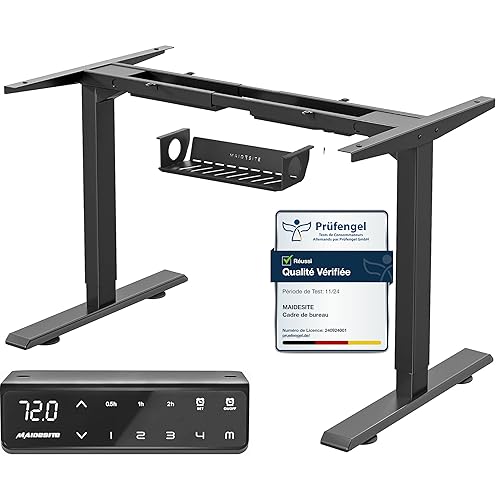 MAIDeSITe Bureau Assis Debout à 2 Étages avec 2 Moteurs réglable en Hauteur avec 4 Claviers à Mémoire Automatique Cadre de Bureau Electrique (Noir) - Noir