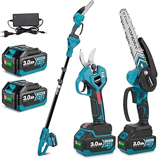 Yofidra 8 Zoll Elektrische Kettensäge mit Teleskopstange & 30mm Elektrische Astschere, Hochentaster Akku mit 2x3000mAh Akkus, 4-in-1 Gartenwerkzeug Set mit akku und ladegerät, Max. Reichweite bis 4,2m
