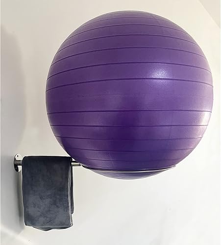 Miniatura 5 de Soporte de bola de ejercicio de acero inoxidable montado en la pared, estante resistente para pelotas de yoga, soporte de exhibición de bolas de