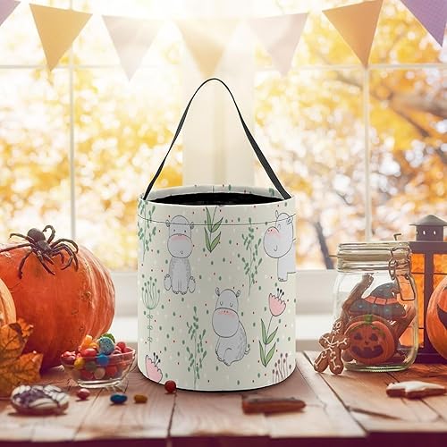 Miniatura 5 de Hipopótamos Flower Halloween Trick or Treat Party Favor Tote Bolsas Cesta Caramelos Reutilizable Cubo Portátil