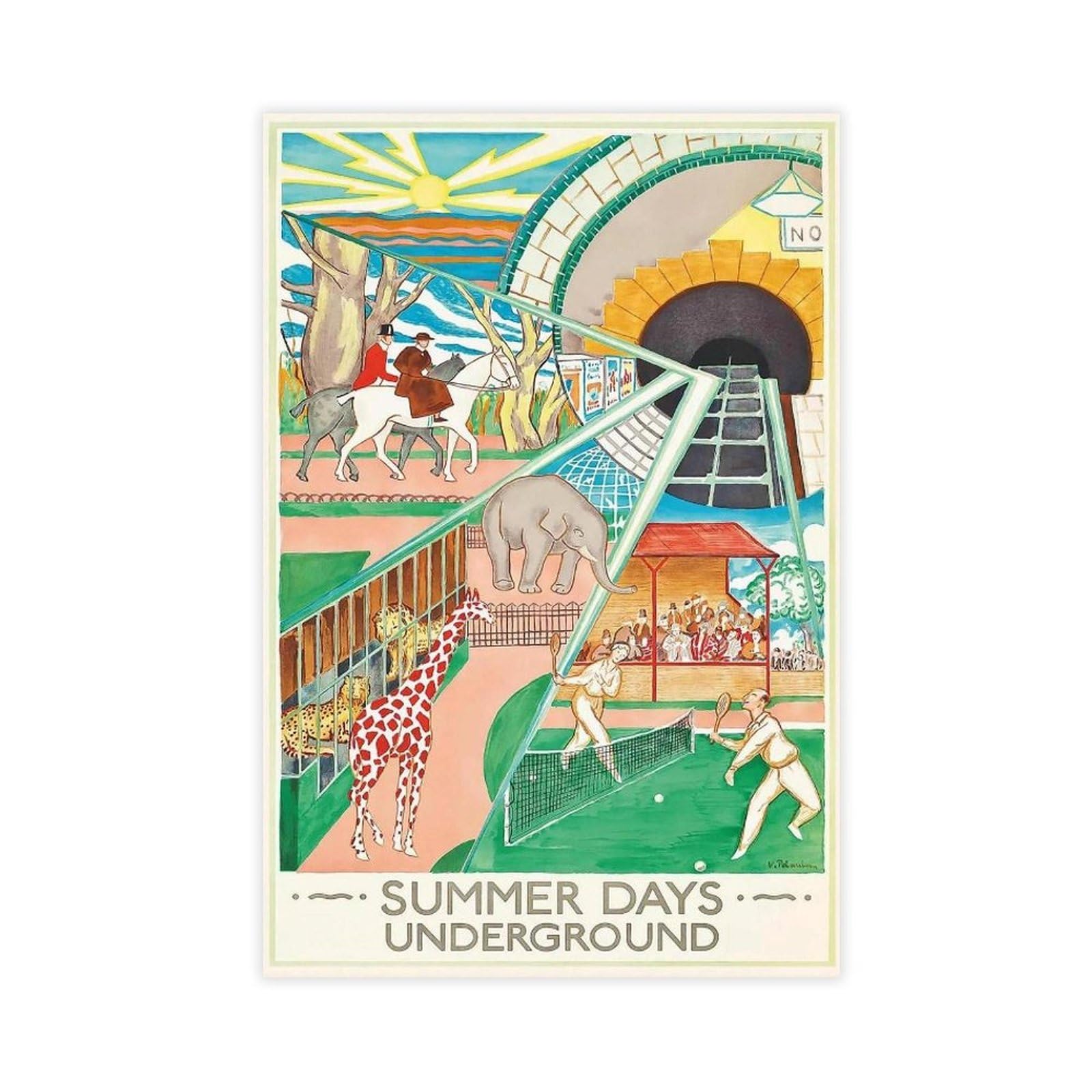 QOGDAF Poster su tela con stampa di Londra Underground Summer Days Travel Decor per camera da letto, ufficio, camera da letto, regalo, 60 x 90 cm