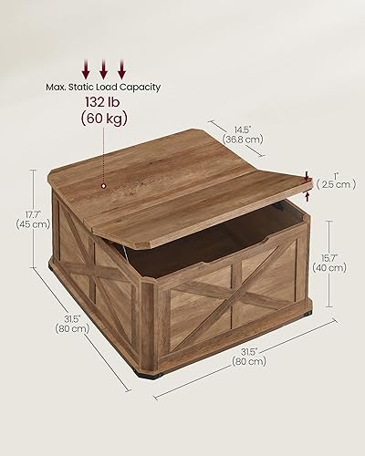 Miniatura 3 de VASAGLE LIRY Collection - Farmhouse Coffee Table with Storage, Square Center Coffee Table for Living Room, with Hidden Compartment, Flip-Top Lids,