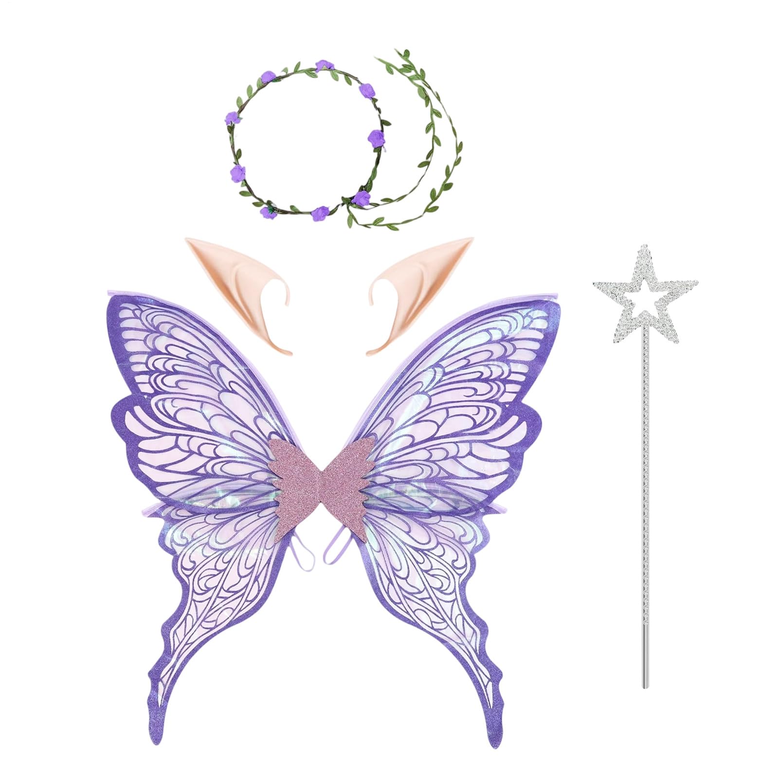 Alas de mariposa con luz LED y varita de estrella para disfraces de Halloween 8