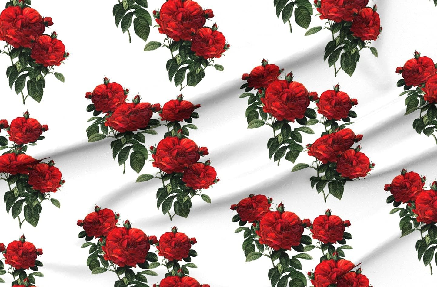 Spoonflower Fabric - Roses Red Rose Botanical Floral Flowers Victorian Printed on Organic Cotton Sateen Fabric by The Yard - Sewing Quilting Apparel Home Decor