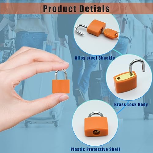 Miniatura 3 de 20 candados para maletas con llaves, candados pequeños de equipaje de 0.98 pulgadas (0.906 in), multicolor, de latón macizo, mini candados para