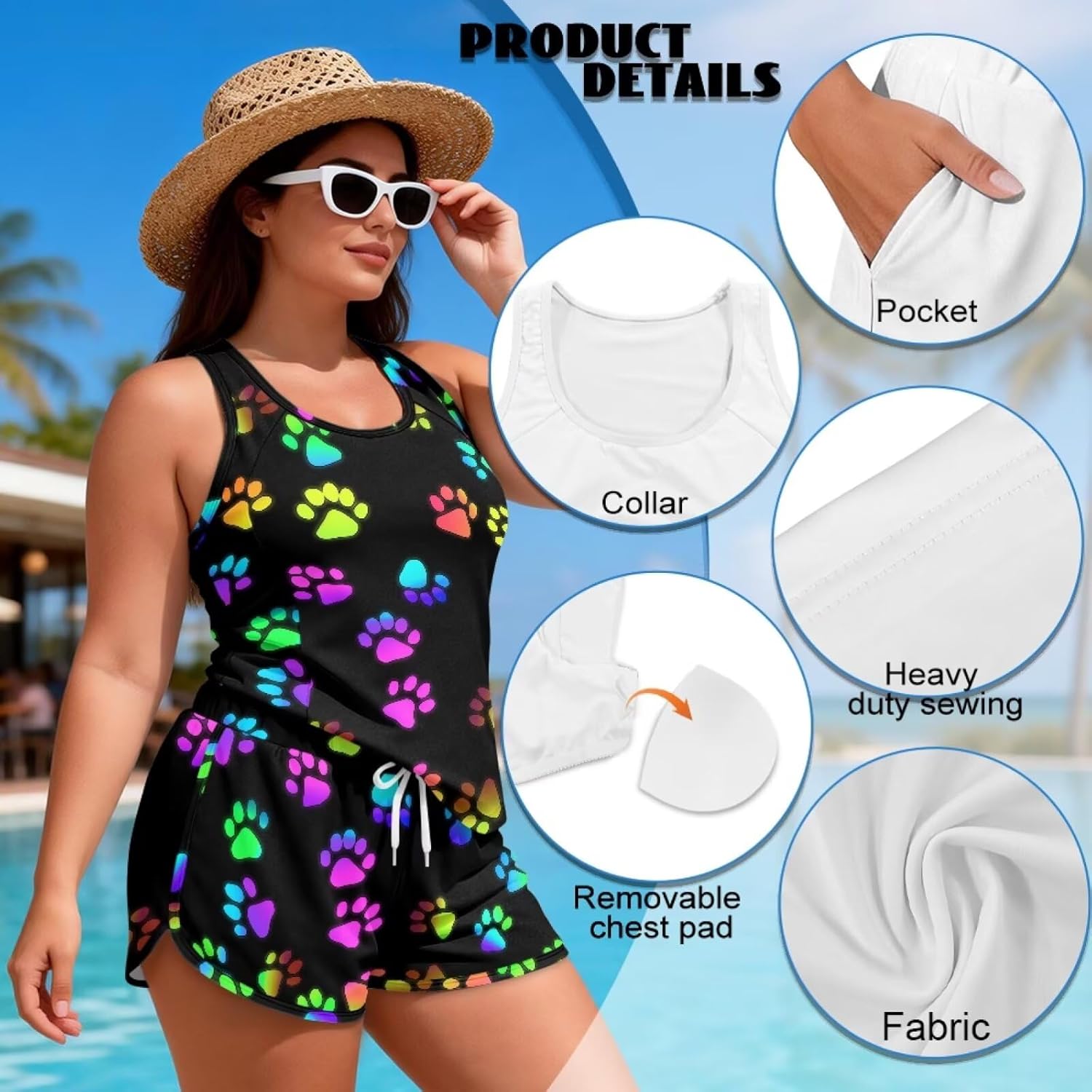 Tankini Swimsuits for Women 2026 Tummy Control Two Piece Bathing Suits with Sporty Pockets Swim Shorts